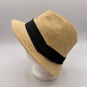 Natural Paper Straw Fedora Hat with Black Band
